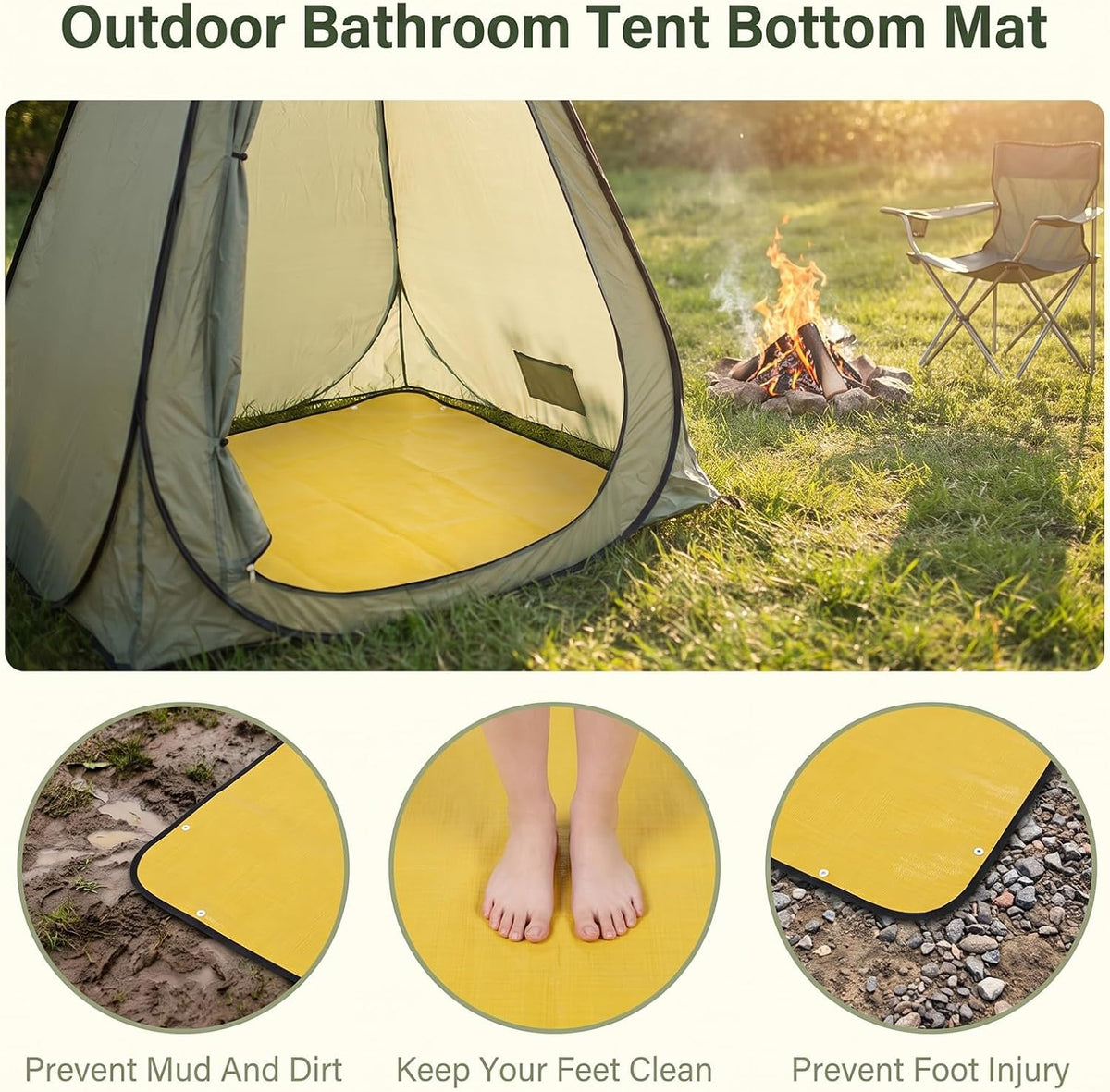 Camping Shower Mat, 2 Pcs 39.4" PE Portable Shower Pan