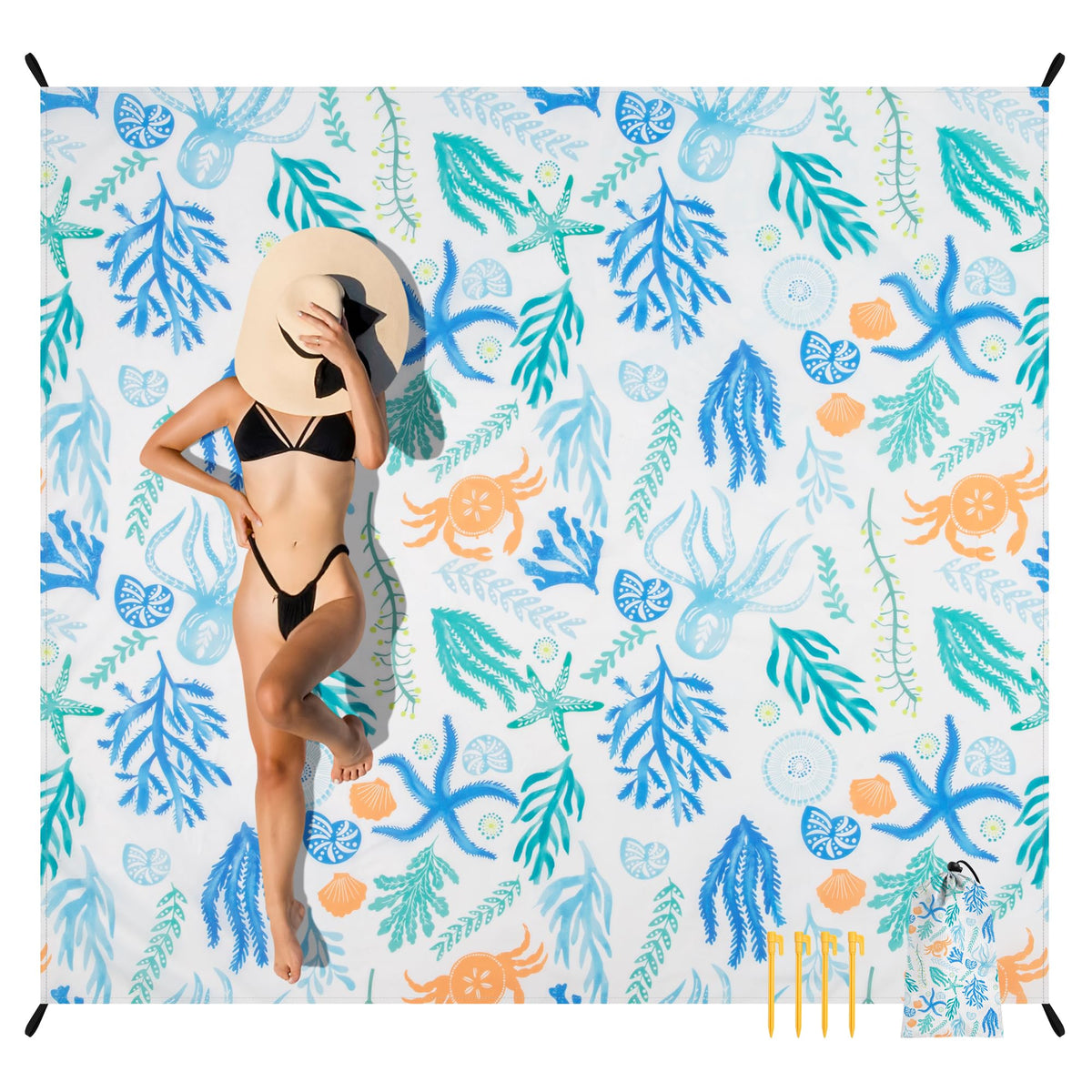 Beach Blanket Sandproof Waterproof, Large Beach Mat for 2-4 Adults with Stakes, Sand Free Compact Lightweight Picnic Blankets, Beach Essentials Necessities Accessories Must Haves-Colorful Rainbow Wave