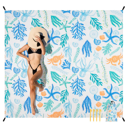 Beach Blanket Sandproof Waterproof, Large Beach Mat for 2-4 Adults with Stakes, Sand Free Compact Lightweight Picnic Blankets, Beach Essentials Necessities Accessories Must Haves-Colorful Rainbow Wave