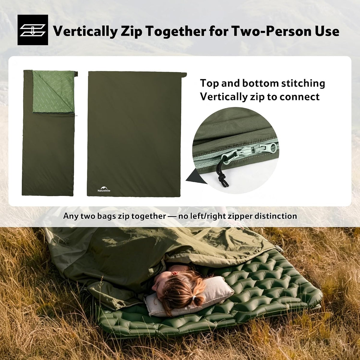 Naturehike Lightweight Compact Sleeping Bag, 59℉/32℉ Envelope Ultralight Backpacking Sleeping Bag Portable, Waterproof with Compression Sack for Cold&Warm, Camping, Traveling, Hiking