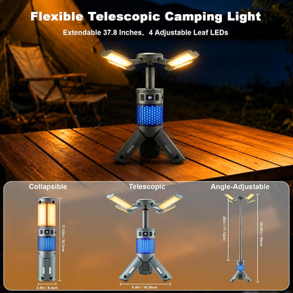 Camping Lights, Rechargeable Telescopic Camping Lights with Stand,12000mAh Camping Lanterns & Lights with RGB, Magnetic Base, Portable Flashlights for Camping, Hiking, Emergency