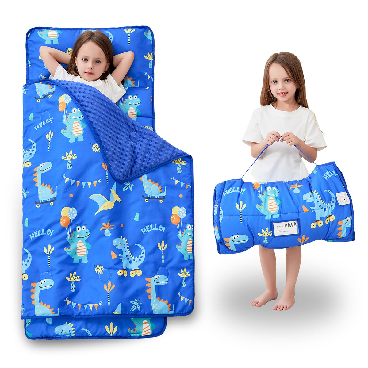 Lasoftan Toddler Nap Mat with Pillow and Blanket, Extra Large Rolled Napping Mats,Slumber Bags for Boys Girls,Kids Sleeping Bag for Daycare, Preschool Travel Camping