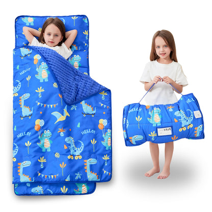 Lasoftan Toddler Nap Mat with Pillow and Blanket, Extra Large Rolled Napping Mats,Slumber Bags for Boys Girls,Kids Sleeping Bag for Daycare, Preschool Travel Camping