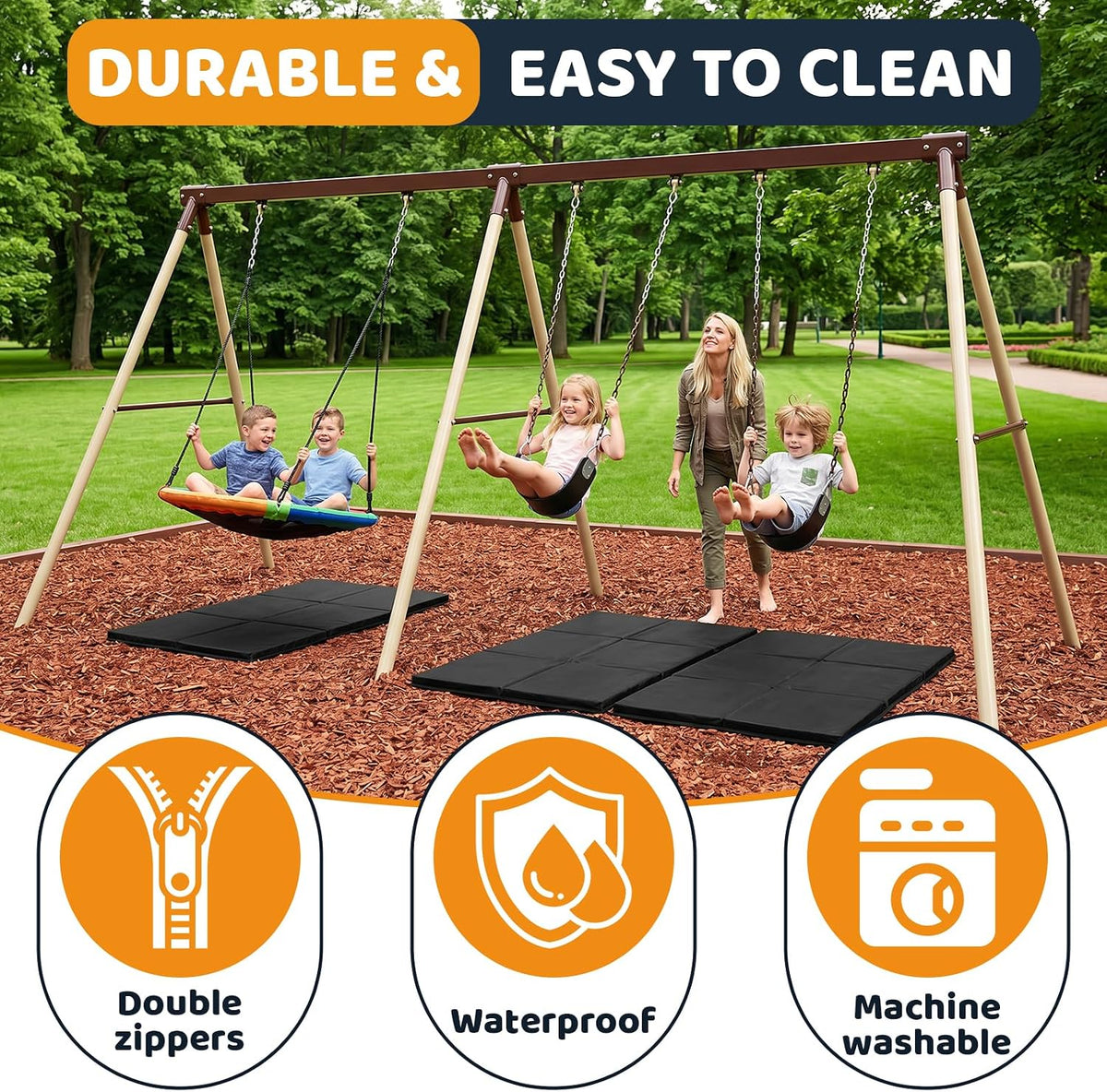 6 Pics Outdoor Playground Mat, High Density PVC Rubber Mulch Wear Mat with Waterproof Oxford Cover and Carry Handles, Shock Absorbing Foldable Mat for Indoor Outdoor Use Exercise and Playtime