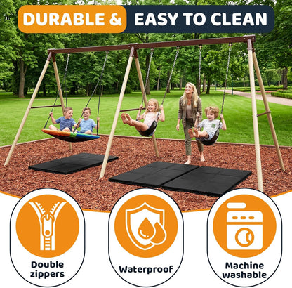 6 Pics Outdoor Playground Mat, High Density PVC Rubber Mulch Wear Mat with Waterproof Oxford Cover and Carry Handles, Shock Absorbing Foldable Mat for Indoor Outdoor Use Exercise and Playtime