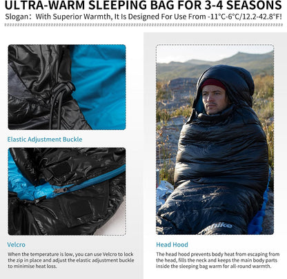 Naturehike Ultralight Down Sleeping Bag, 650FP Backpacking Sleeping Bag for Adults, 40.4℉ Waterproof Sleeping Bags for Camping, Hiking, Traveling with Compression Sack