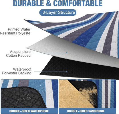 G GOOD GAIN Picnic Blankets Waterproof Outdoor 80"x80" Large, BlueStrip