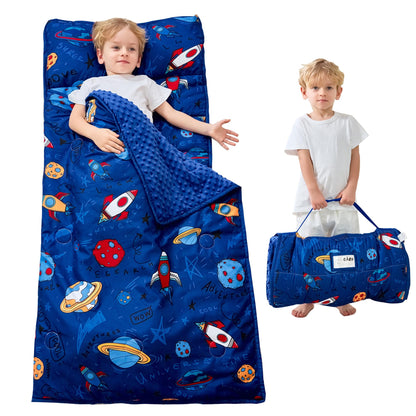 Lasoftan Toddler Nap Mat with Pillow and Blanket, Extra Large Rolled Napping Mats,Slumber Bags for Boys Girls,Kids Sleeping Bag for Daycare, Preschool Travel Camping