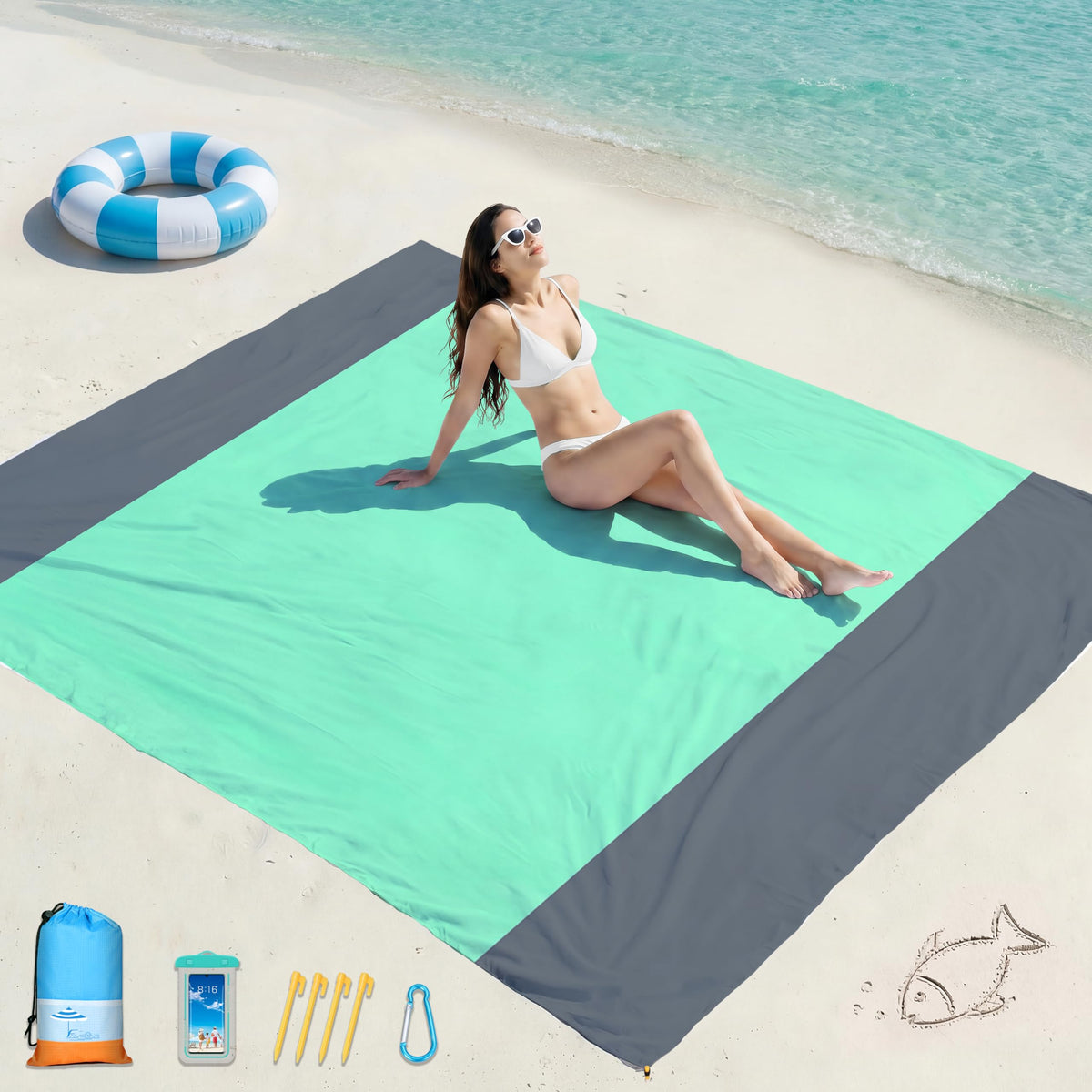 Beach Blanket Waterproof Sandproof 78''X81''/10'X9' Oversized Big Blanket