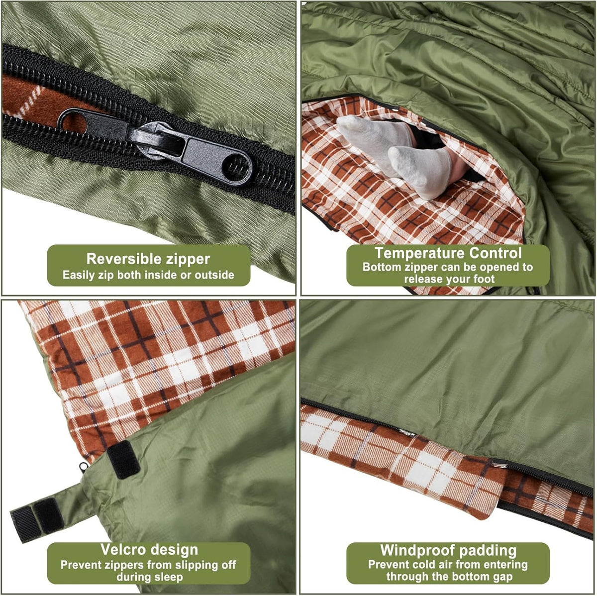 Cotton Flannel Double Sleeping Bag, 2 Person Camping Sleeping Bag