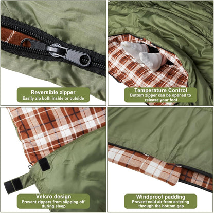 Cotton Flannel Double Sleeping Bag, 2 Person Camping Sleeping Bag