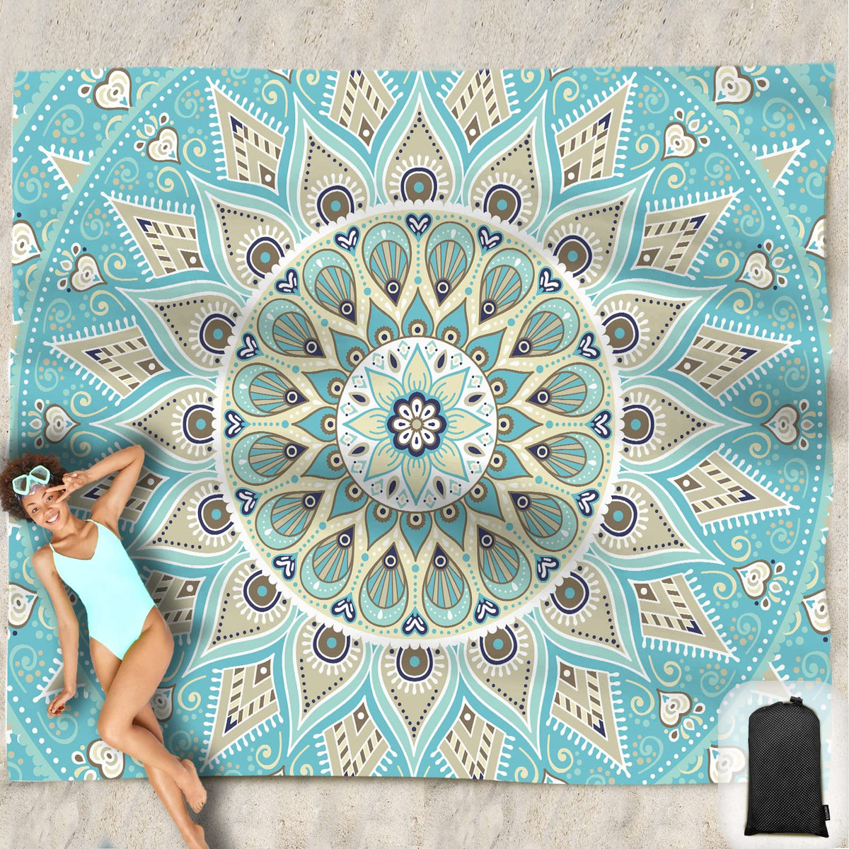 Beach Blanket Waterproof Sandproof Oversized 95”x 80”,Sand Free Beach Mat with Corner Pockets,Portable Mesh Bag for Beach Festival,Picnic,Travel and Outdoor Camping (Octopus)