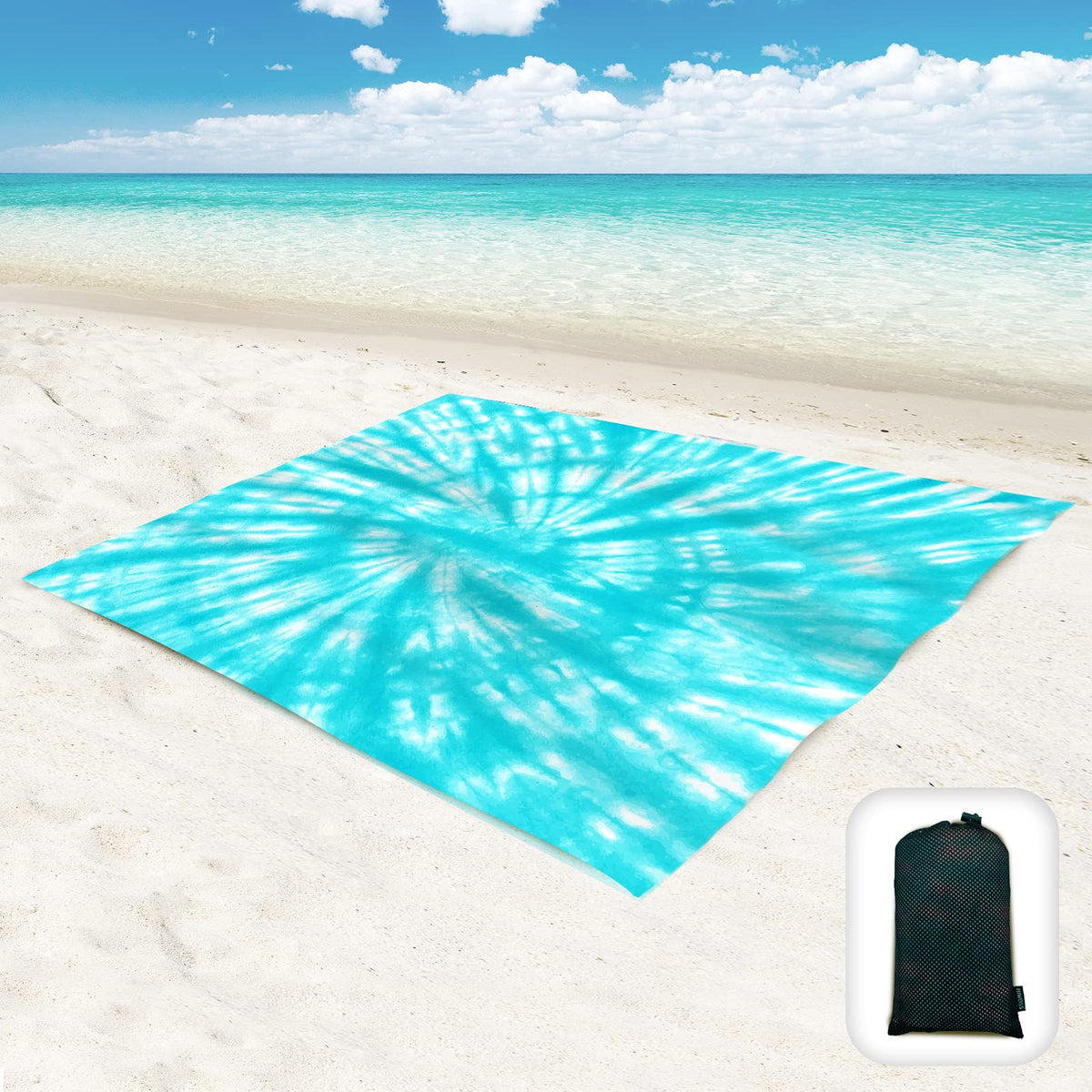 Beach Blanket Waterproof Sandproof Oversized 95”x 80”,Sand Free Beach Mat with Corner Pockets,Portable Mesh Bag for Beach Festival,Picnic,Travel and Outdoor Camping (Octopus)