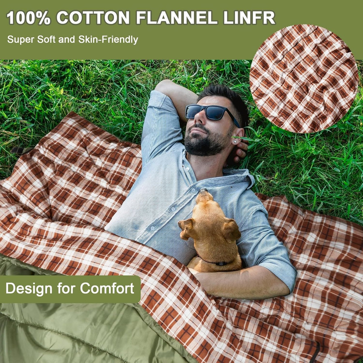 Cotton Flannel Double Sleeping Bag, 2 Person Camping Sleeping Bag