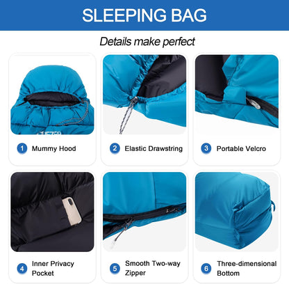 Ultralight Down Sleeping Bag for Adults, 600 Fill Power Backpacking