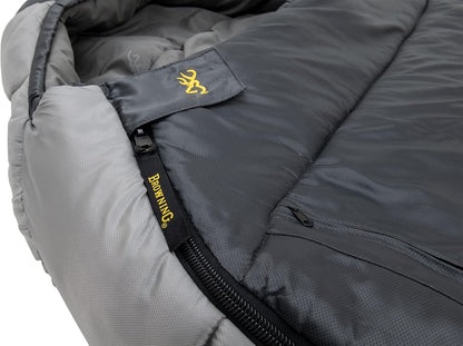 Browning McKinley -30° Sleeping Bag - Oversize Insulated Hooded Rectangle Made with Ripstop Outer and Brushed Polyester Liner, with Compression Stuff Sack, Charcoal/Gray