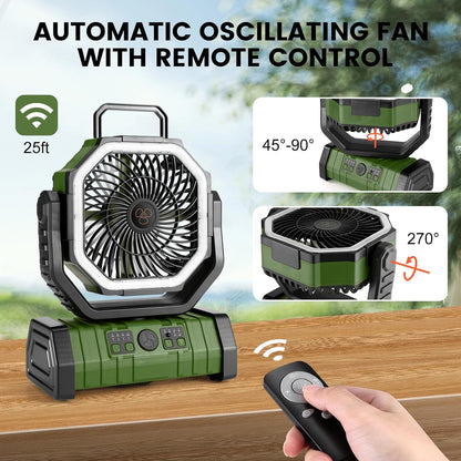 Odoland 30000mAh Camping Fan with LED Lantern, Rechargeable Battery Fan