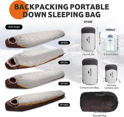 Naturehike 0 Degree RDS Down Mummy Sleeping Bag for Adults, 650 Fill Power, Cold Weather Backpacking Sleeping Bag for Camping, Hiking, -1℉ 18℉ 30℉, YKK Zipper