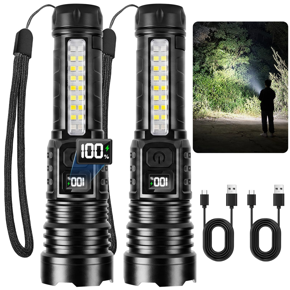 Rechargeable Flashlights High Lumens 99000 2 Pack, Super Bright Flash Light