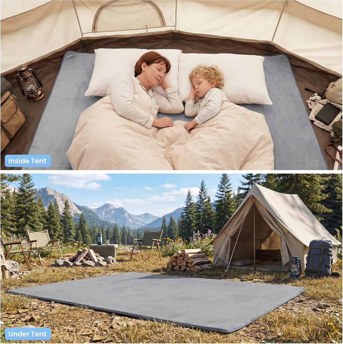 MABOZOO Waterproof Liner Tent Carpet Mat, 0.6'' High-Density Foam Camping Floor Rug with Non-Slip Bottom, Insulated Ground Mat for Tent Protection (5'*6',Gray)