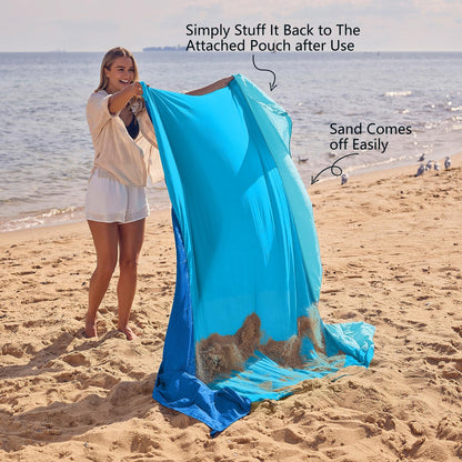 WEKAPO Beach Blanket Sandproof Waterproof, Extra Large Beach Mat, Oversized & Compact Sand Free, Quick Drying Beach Essentials for Vacation, Cruise, Picnic & Camping with Stakes