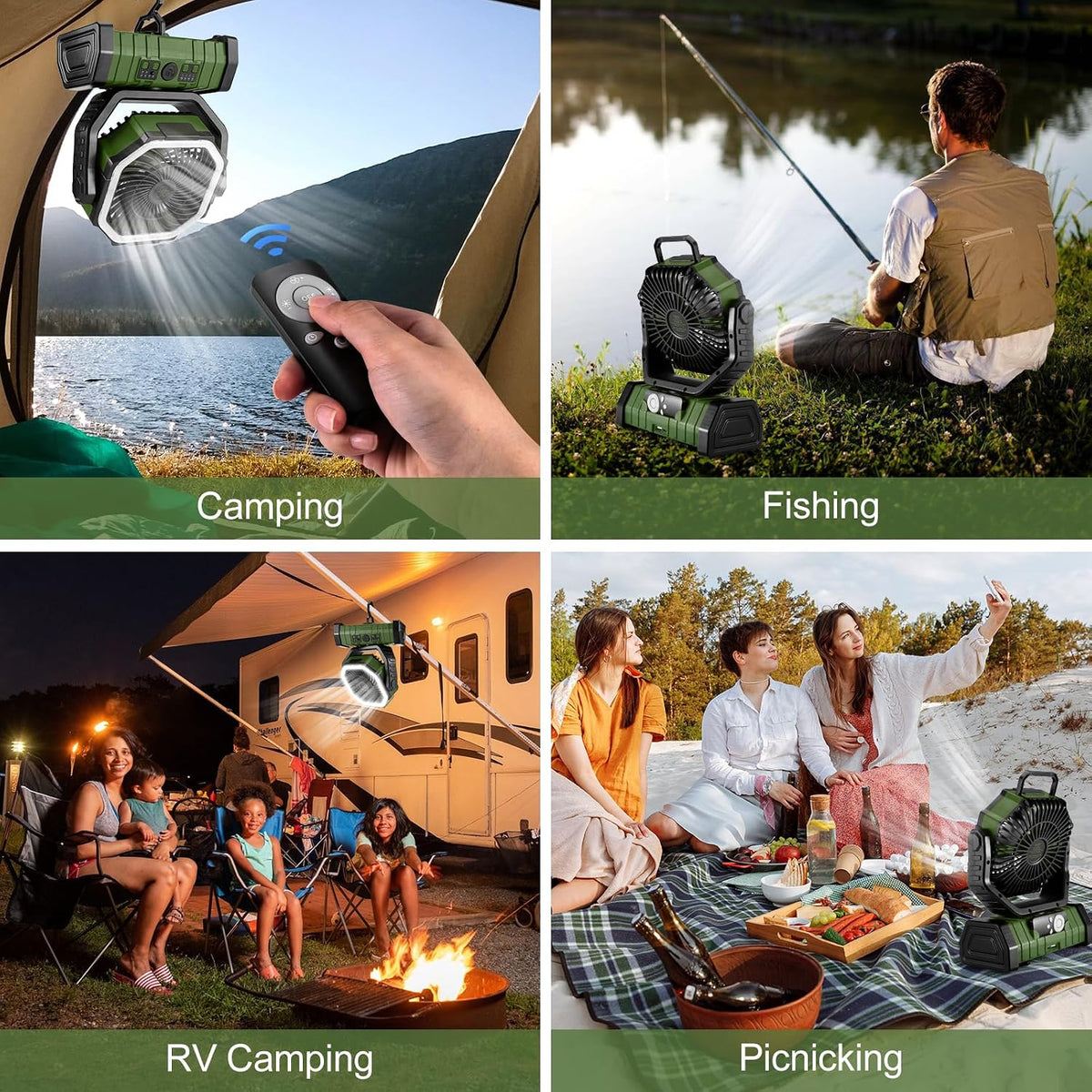 Odoland 30000mAh Camping Fan with LED Lantern, Rechargeable Battery Fan