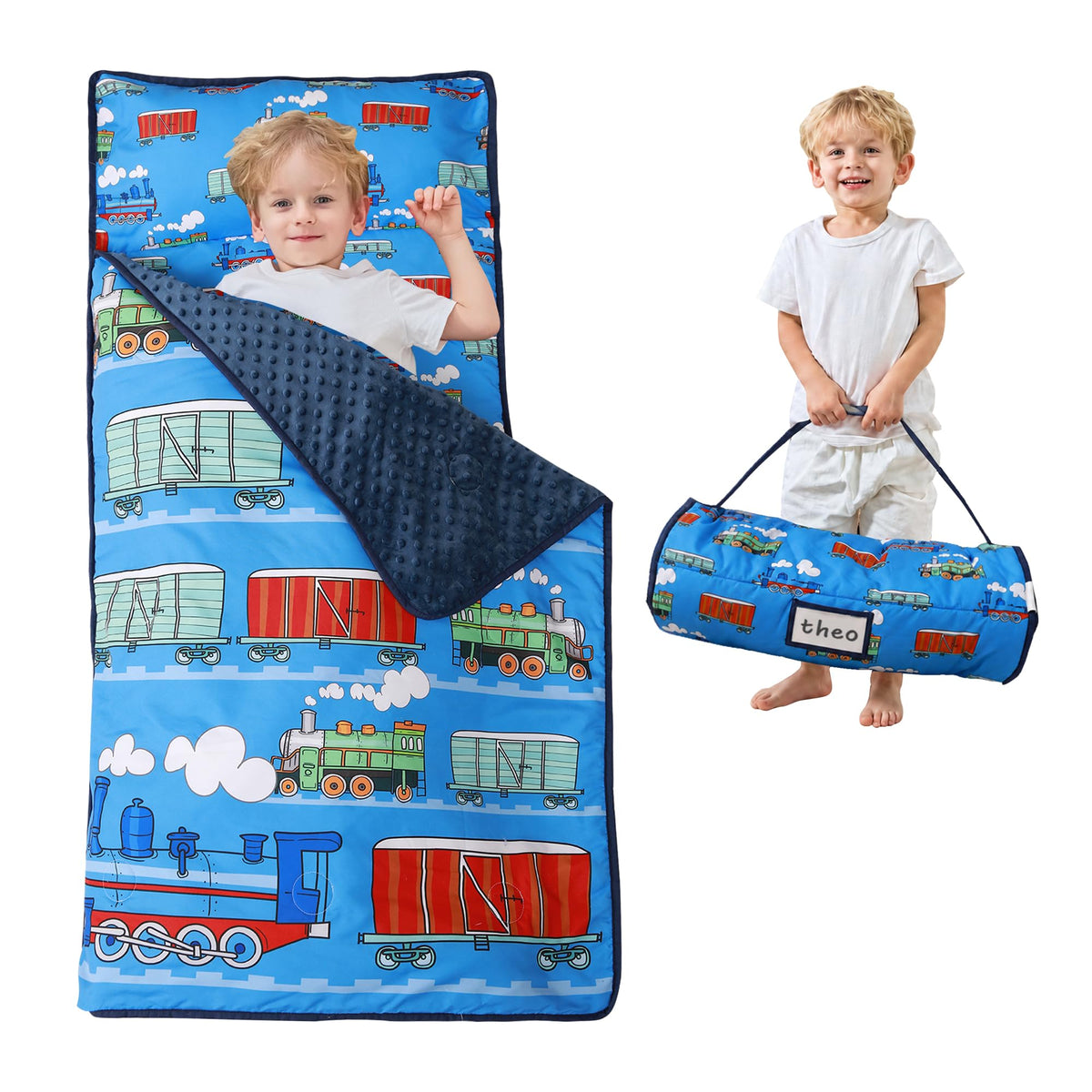Lasoftan Toddler Nap Mat with Pillow and Blanket, Extra Large Rolled Napping Mats,Slumber Bags for Boys Girls,Kids Sleeping Bag for Daycare, Preschool Travel Camping