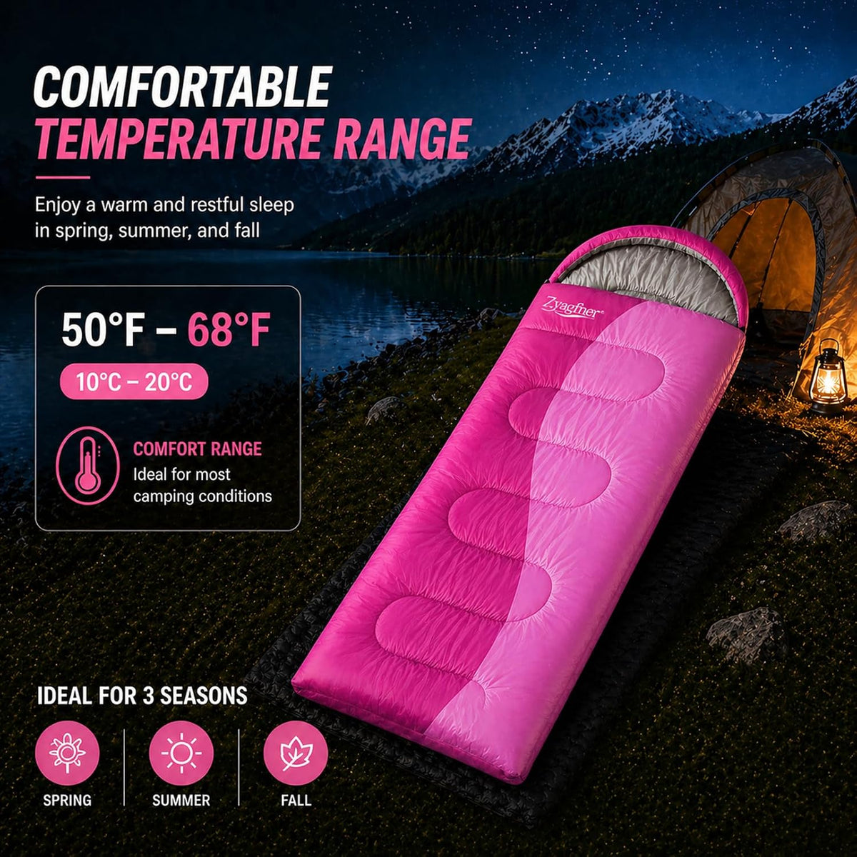 Lightweight Sleeping Bags for Adults, 3-Season Camping Sleeping Bag for Summer & Mild Weather, Waterproof Compact Backpacking Sleeping Bag for Hiking, Travel & Outdoors