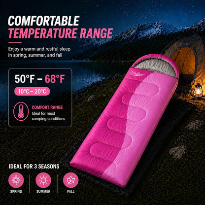 Lightweight Sleeping Bags for Adults, 3-Season Camping Sleeping Bag for Summer & Mild Weather, Waterproof Compact Backpacking Sleeping Bag for Hiking, Travel & Outdoors