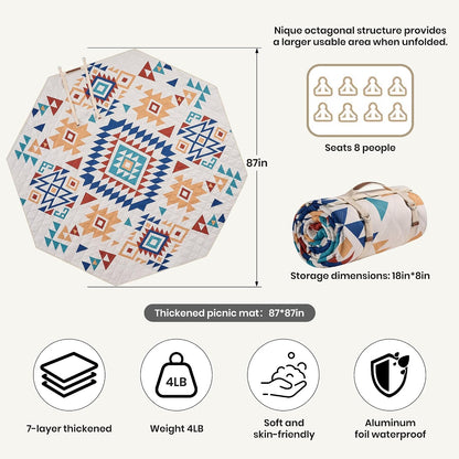 87 in * 87 in Waterproof Picnic Mat Picnic Blanket, Enlarged and Thickened Camping Mat, Larger Picnic Blanket, Suitable for Grassland, Beach, Courtyard, Outdoor Activities (Blue)