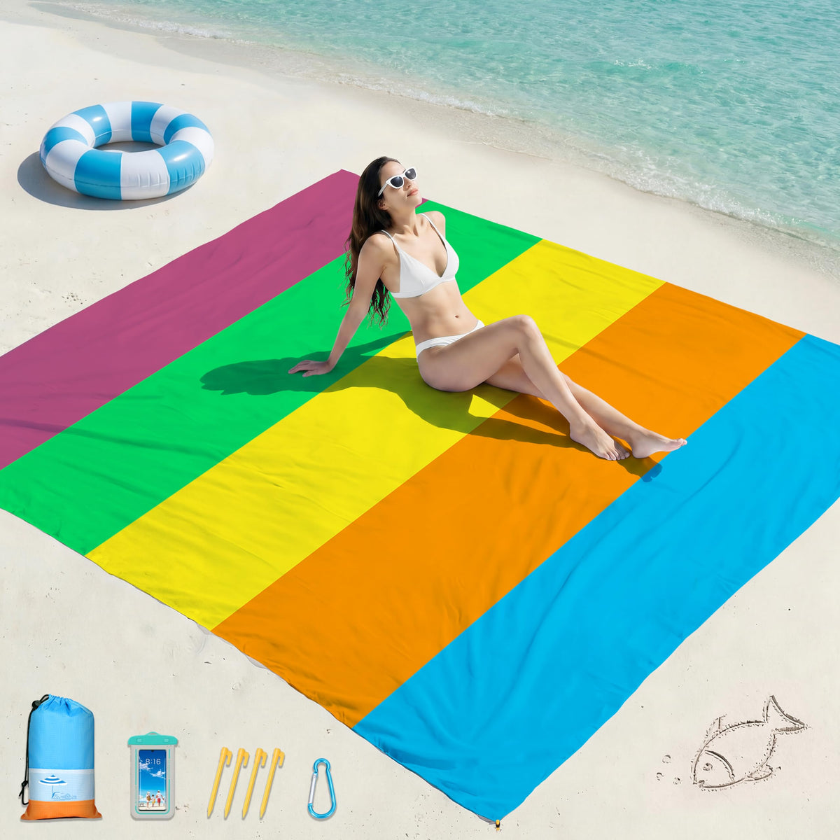 Beach Blanket Waterproof Sandproof 78''X81''/10'X9' Oversized Big Blanket