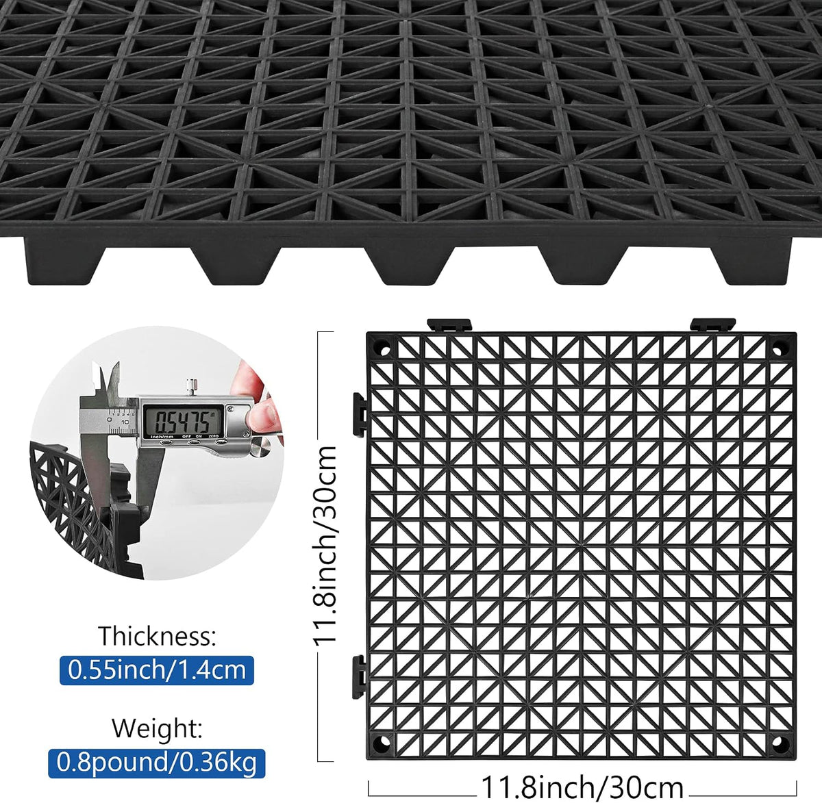 ToLanbbt Modular Interlocking Cushion 12P 11.8" x 11.8" Interlocking Rubber Floor Drain Holes Non-Slip Splicing Drainage Mats for Deck, Shower, Kitchen, Drain Pool, Sauna Bath, Indoor Outdoor (Black)