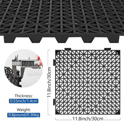 ToLanbbt Modular Interlocking Cushion 12P 11.8" x 11.8" Interlocking Rubber Floor Drain Holes Non-Slip Splicing Drainage Mats for Deck, Shower, Kitchen, Drain Pool, Sauna Bath, Indoor Outdoor (Black)