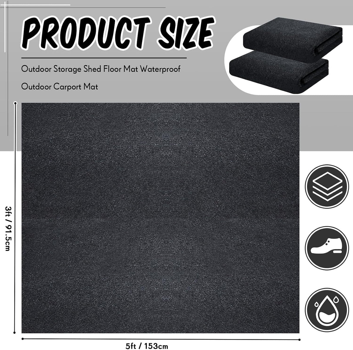 Haull 2 Pcs 5 x 3 ft Outdoor Storage Shed Floor Mat Waterproof Carport Storage shed mat Non Slip Patio Furniture Mat for Protect