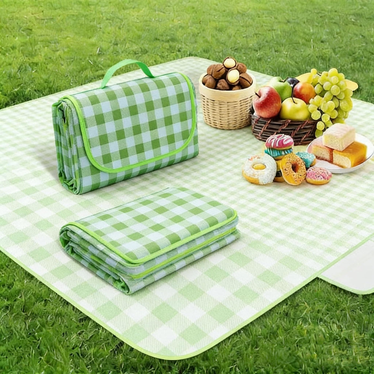 Large Outdoor Camping Blanket- 79"x79"/2m Picnic Mat with Carry Handle for Hiking & Park Green