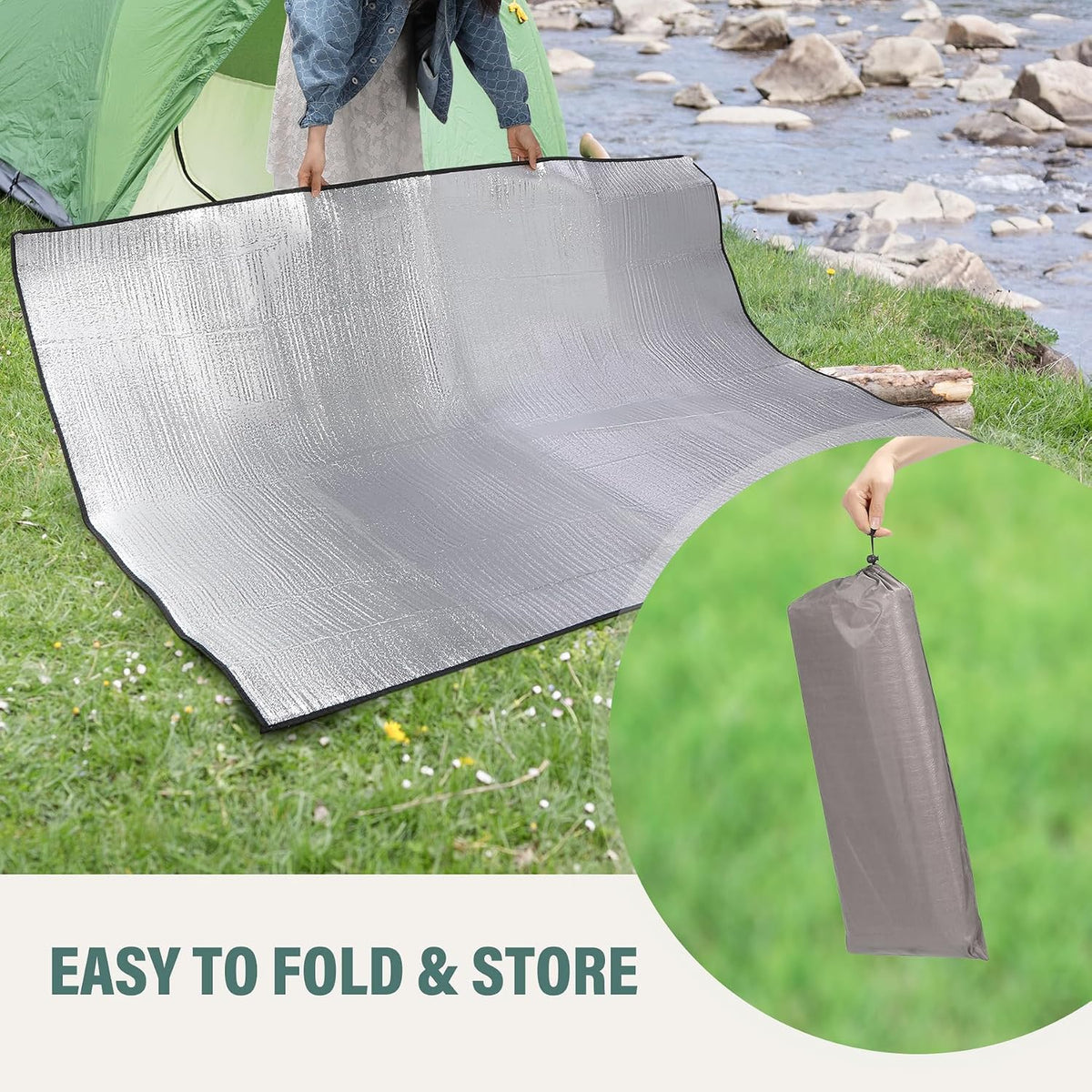 REDCAMP 79"x59" Camping Mat Foam Foil Blanket, Waterproof Aluminum Foil Mat Sleeping Tent Pad for Outdoor Picnic, Camping, Beaches, 1 Pack/2 Pack/4 Pack