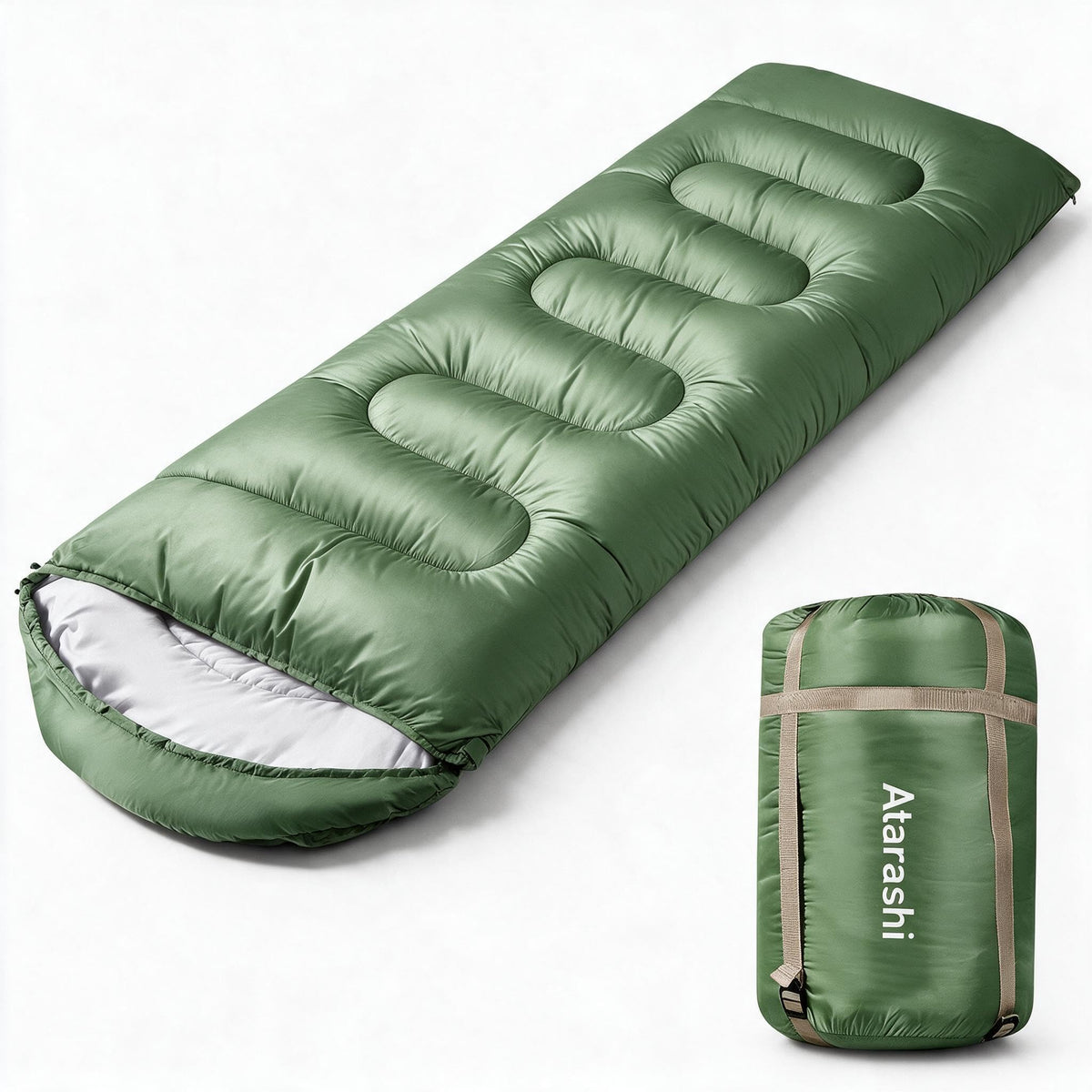 Atarashi Camping Sleeping Bag- 4 Seasons for Adults, Light, Warm, Extra-Large with Compression Sack- Great for Hiking, Backpacking & Outdoor Adventures