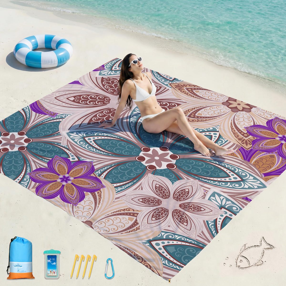 Beach Blanket Waterproof Sandproof 78''X81''/10'X9' Oversized Big Blanket