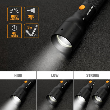 EverBrite Tactical Flashlight, 900 Lumen Zoomable, 3 Light Modes