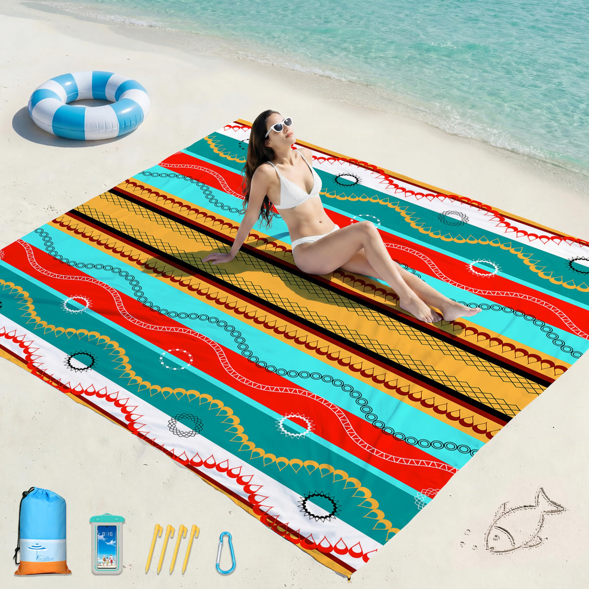 Beach Blanket Waterproof Sandproof 78''X81''/10'X9' Oversized Big Blanket