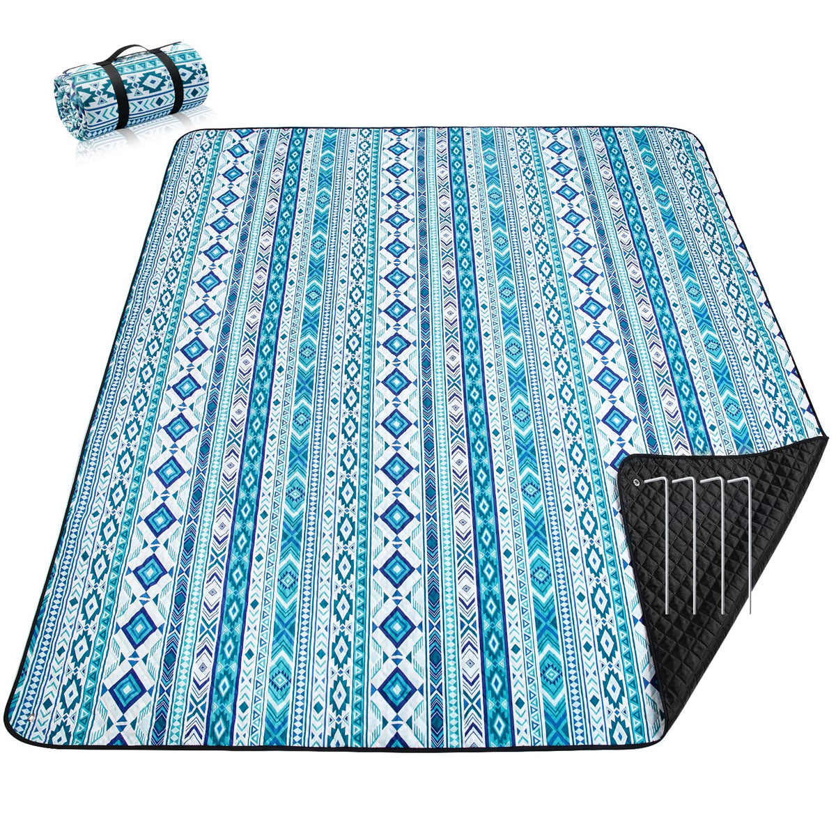 PY SUPER MODE Picnic Blankets Extra Large, Waterproof Foldable Outdoor Beach Blanket Oversized 83x79” Sandproof, 3-Layer Picnic Mat for Camping, Hiking, Travel, Park, Concerts(Orange Boho)