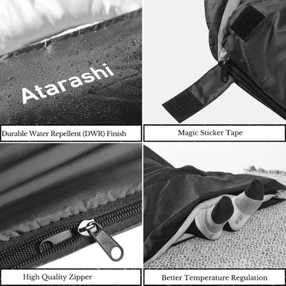 Atarashi Camping Sleeping Bag- 4 Seasons for Adults, Light, Warm, Extra-Large with Compression Sack- Great for Hiking, Backpacking & Outdoor Adventures