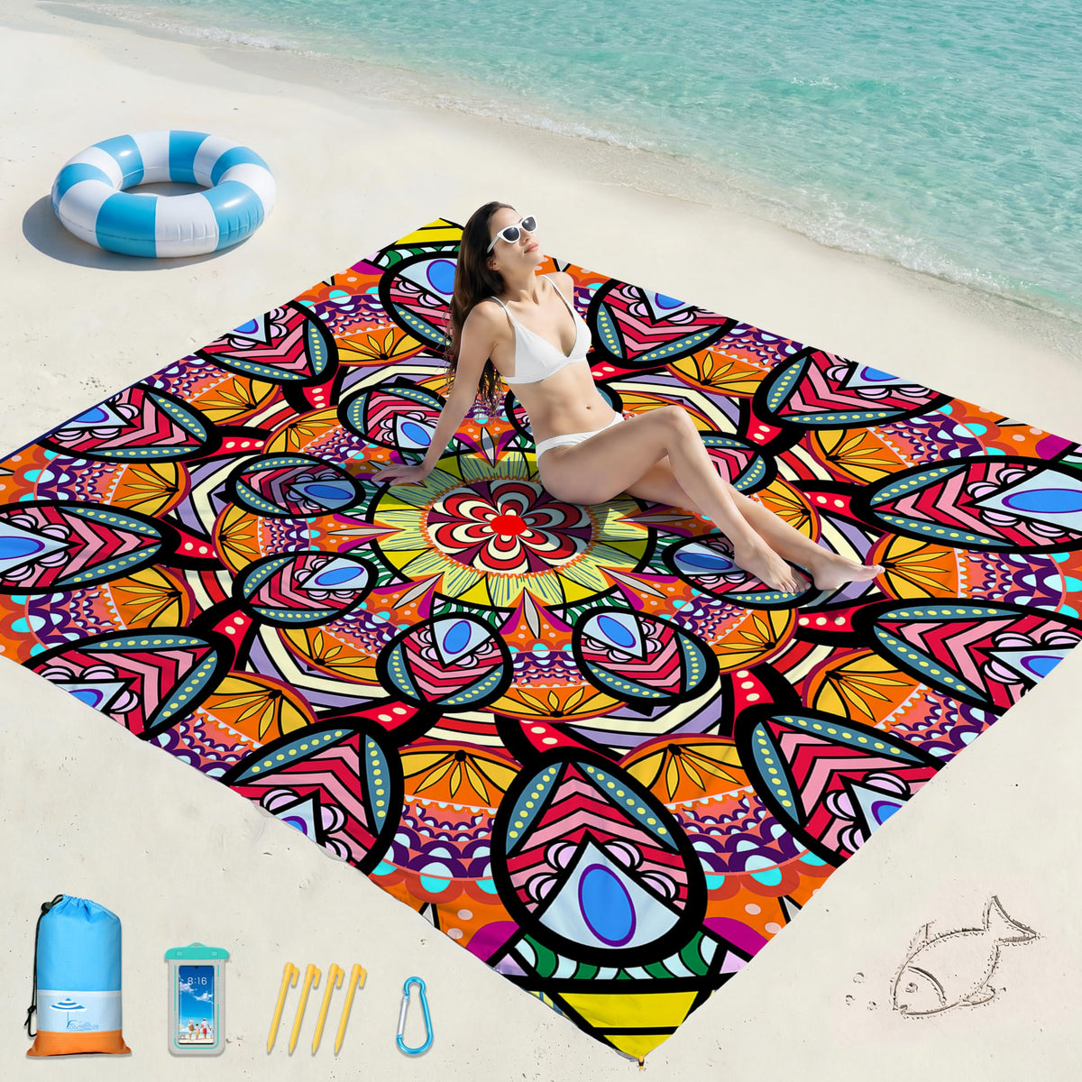 Beach Blanket Waterproof Sandproof 78''X81''/10'X9' Oversized Big Blanket
