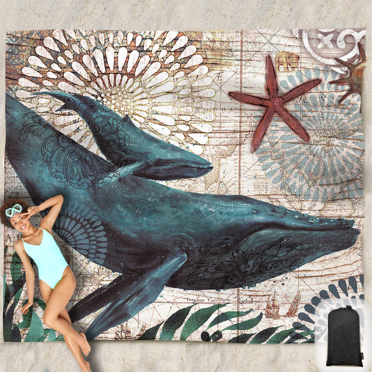 Beach Blanket Waterproof Sandproof Oversized 95”x 80”,Sand Free Beach Mat with Corner Pockets,Portable Mesh Bag for Beach Festival,Picnic,Travel and Outdoor Camping (Octopus)