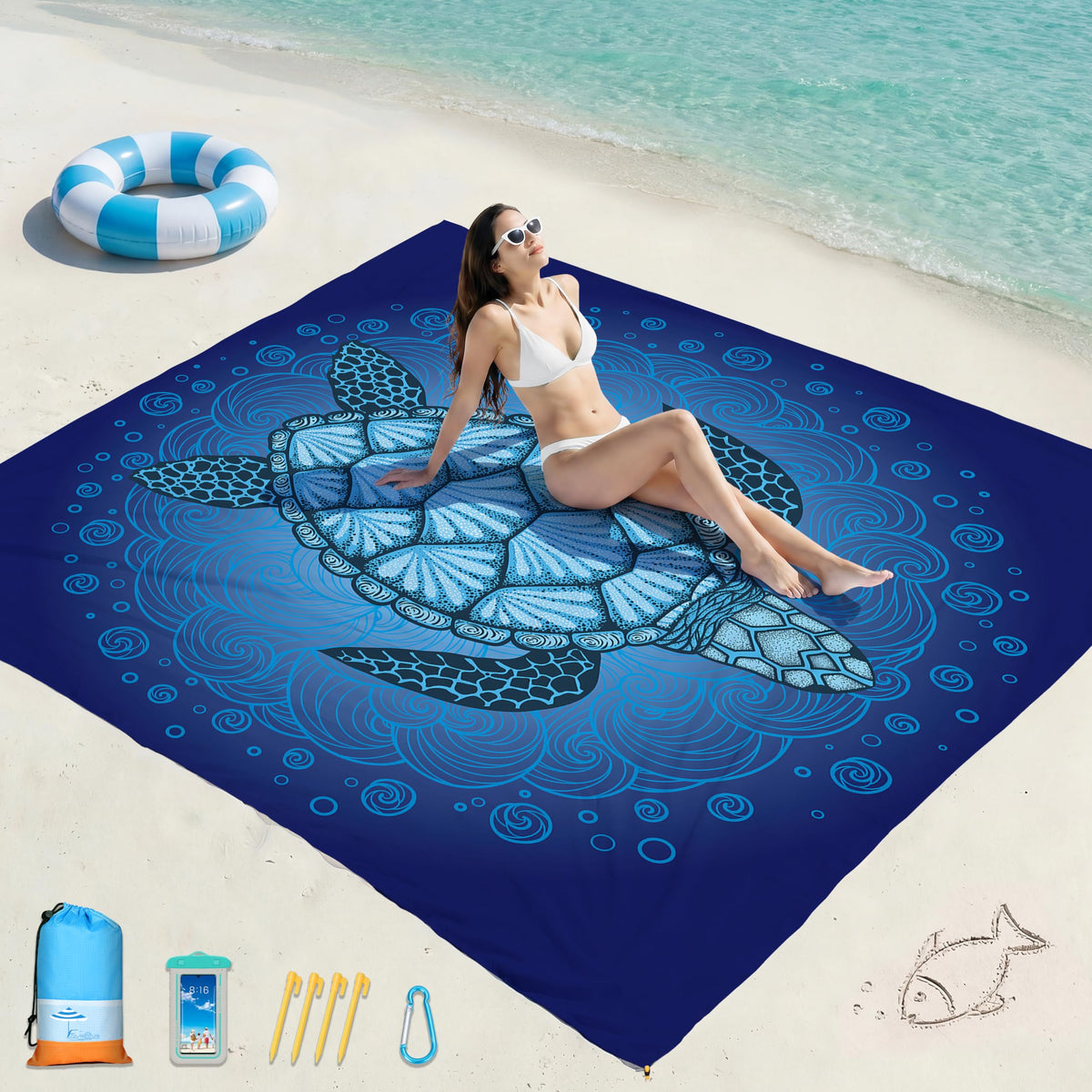 Beach Blanket Waterproof Sandproof 78''X81''/10'X9' Oversized Big Blanket