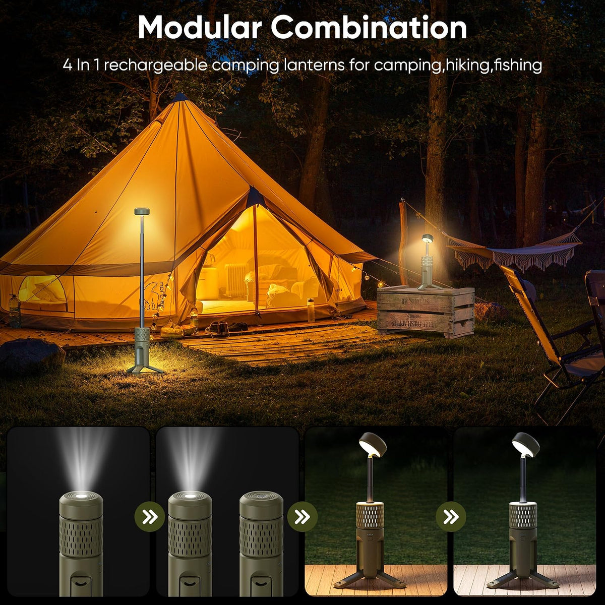 Camping Lights, Rechargeable Collapsible Camping Lanterns