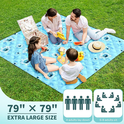 ANJ Outdoors XXL Waterproof Picnic Mat, 79 x 71' Soft Fleece Beach Blanket