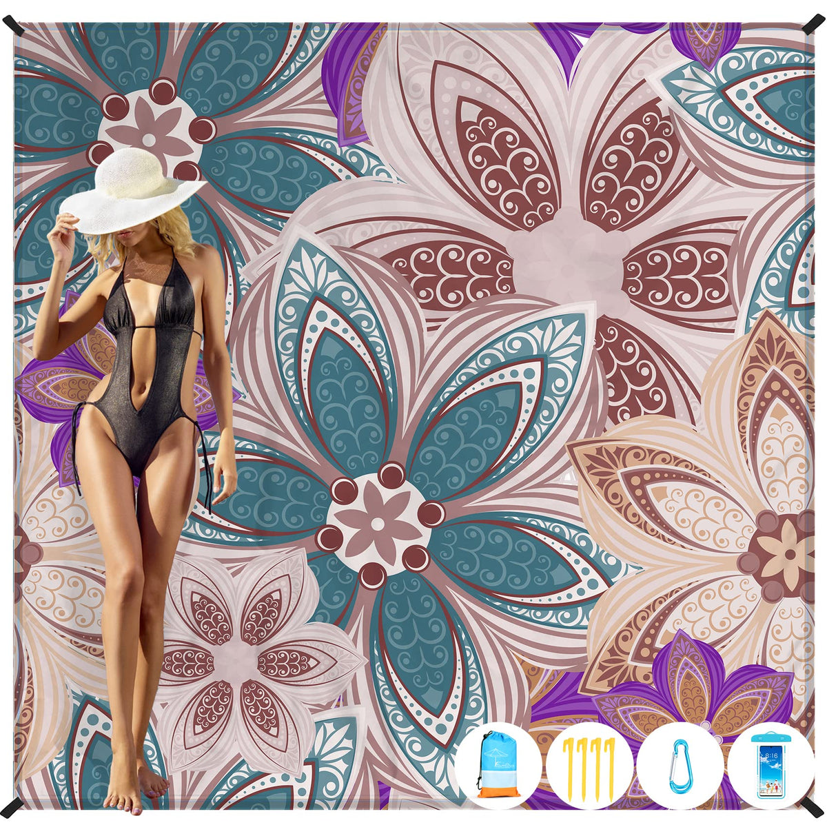 Beach Blanket Waterproof Sandproof 78''X81''/10'X9' Oversized Big Blanket
