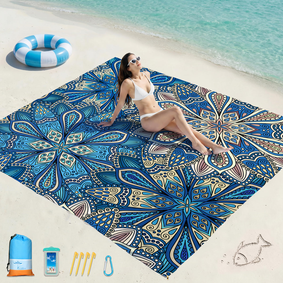 Beach Blanket Waterproof Sandproof 78''X81''/10'X9' Oversized Big Blanket