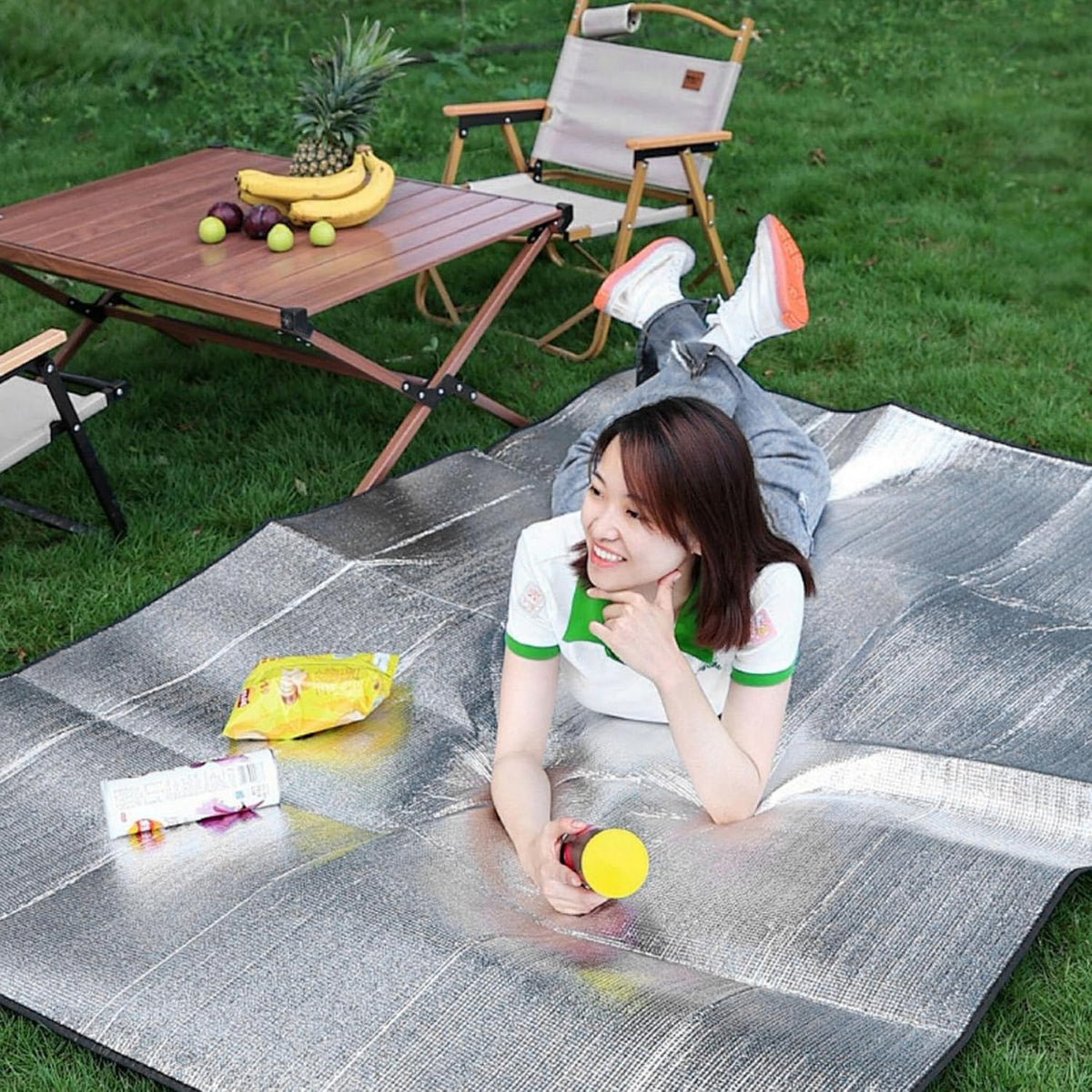 Foam Camping Mat Double-Sided Aluminum Foil Foldable Thermal Camping Mat, Waterproof & Insulated Roll, 6.56x6.56ft Silver.